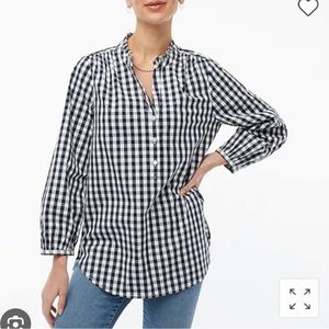 J. Crew Factory Cotton-poplin blend navy gingham ruffleneck tunic - XL